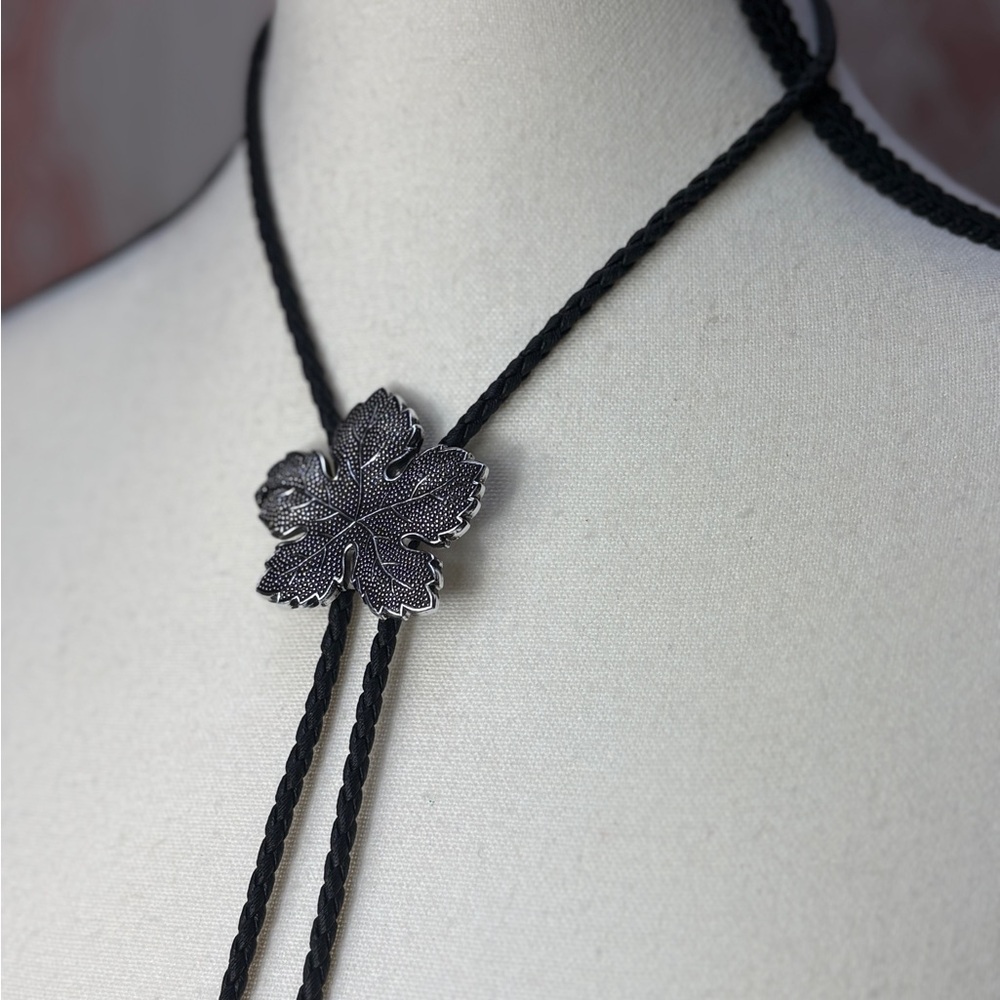 Artisan Silver Leaf Bolo Tie - Picture 7 of 7